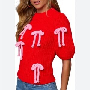 Vici Red and Pink Bow Sweater
